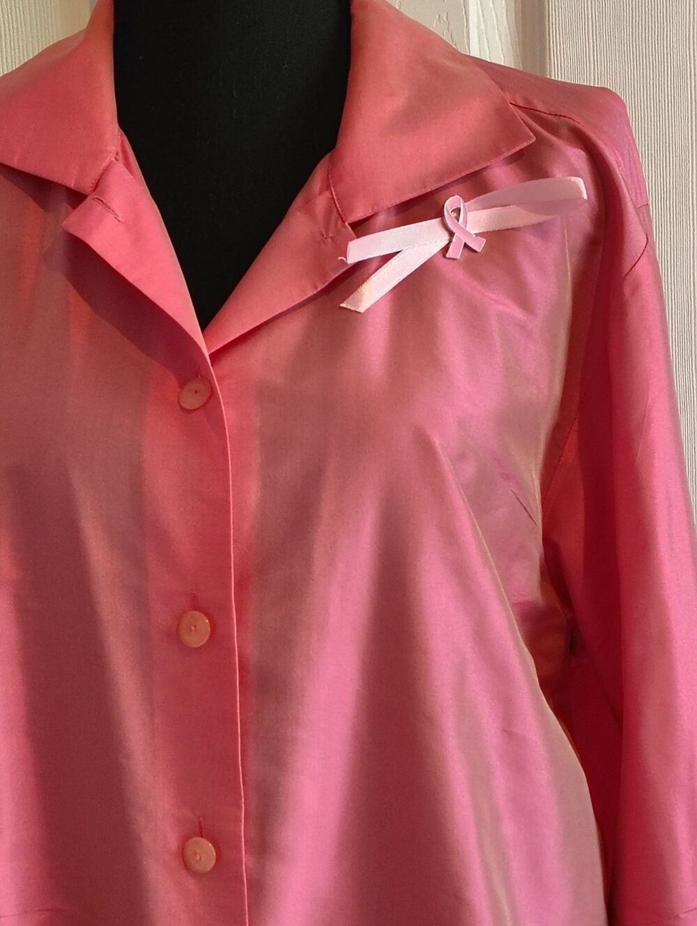 Linda Allard Ellen Tracy Pink Silk Button Up Shirt Blouse Sz 14 Pink Ribbon - Picture 5 of 10